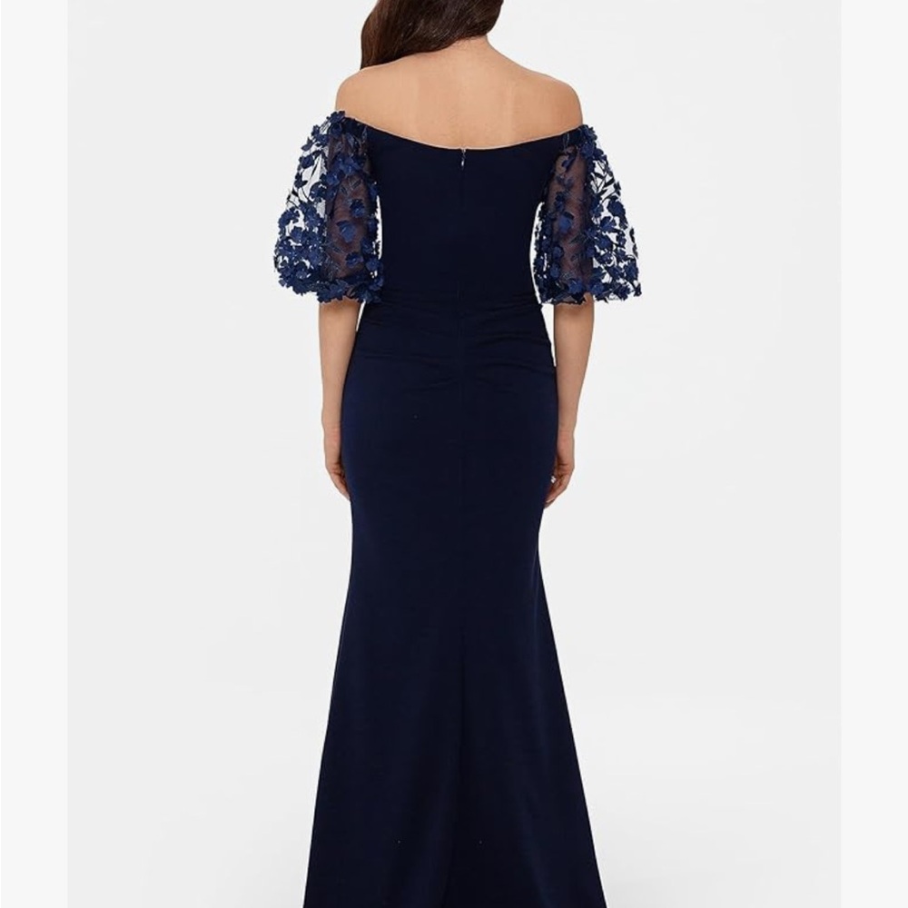 Blue Off-Shoulder Puff Sleeve Gown for Weddings Navy Blue - Picture 2 of 2